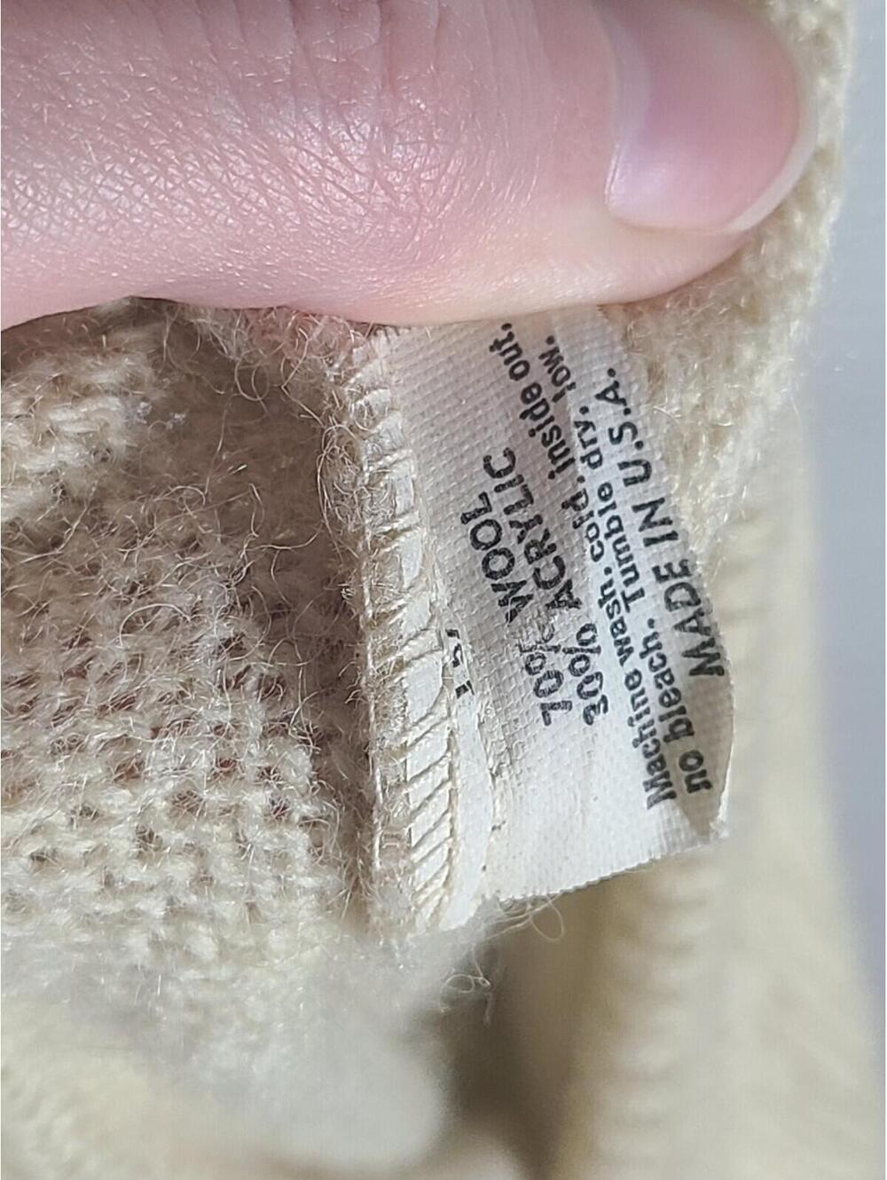 Vtg Mens Sweater Knit V Neck Jantzen 70% Wool Blend Large Beige Retro Neutral - Picture 9 of 9